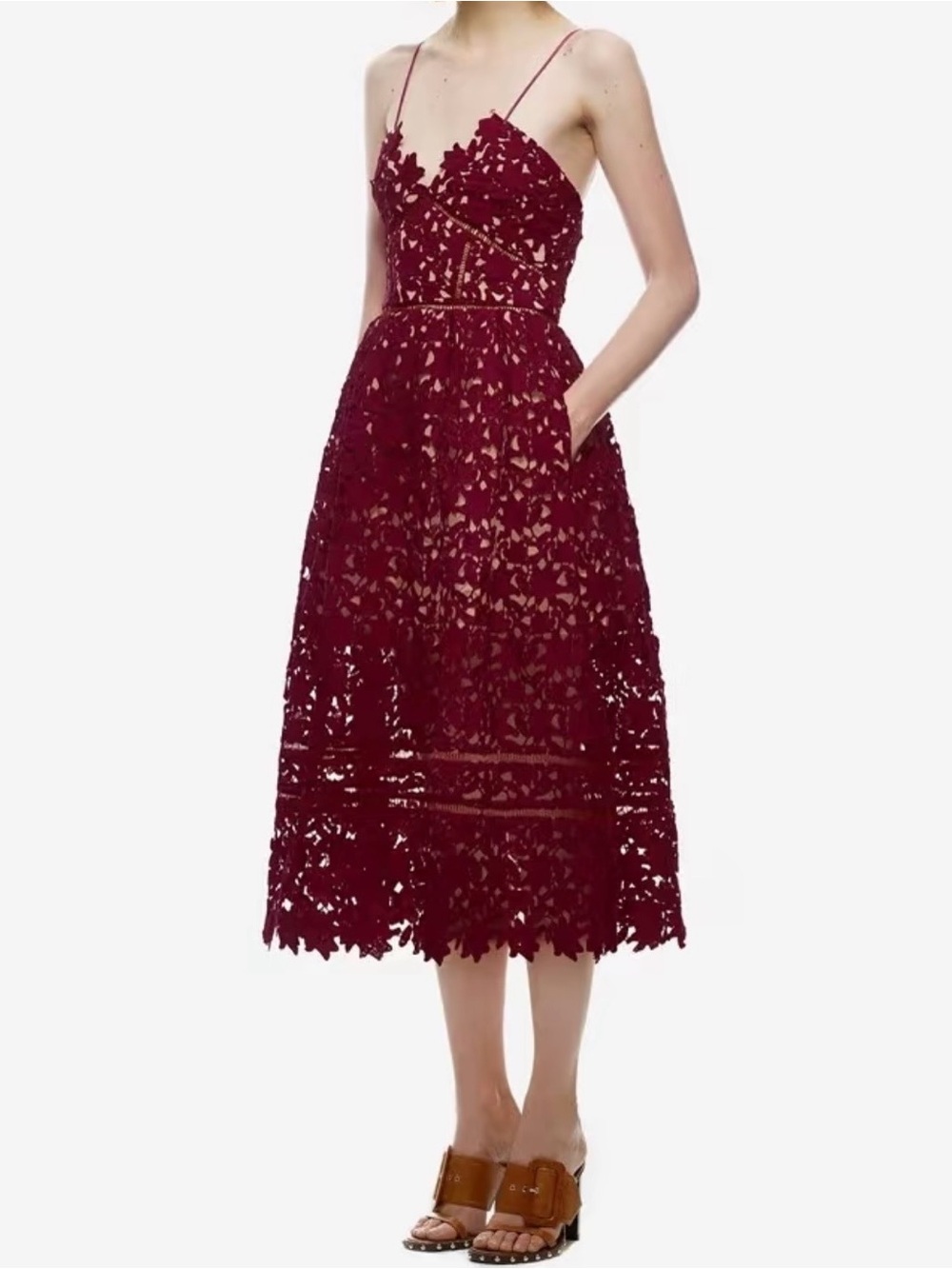 Self-Portrait Red Lace Midi Dress US Size 4